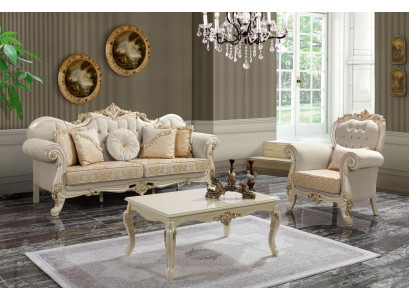 Ylellinen sohvakokonaisuus beige kangassohva